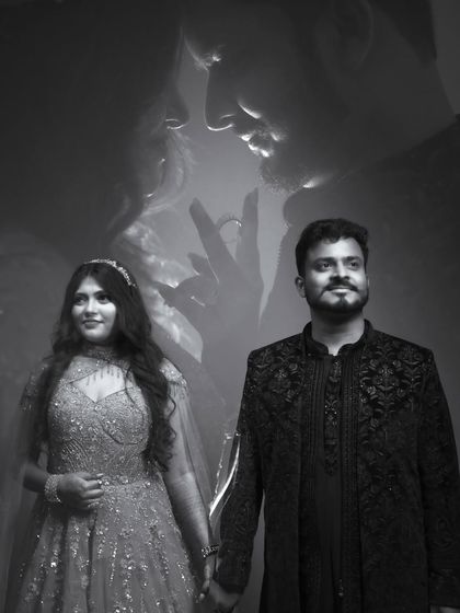 Two souls, one heartbeat. A creative double exposure portrait from an engagement shoot, blending the couple's presence with a dreamy, romantic overlay of their embrace.