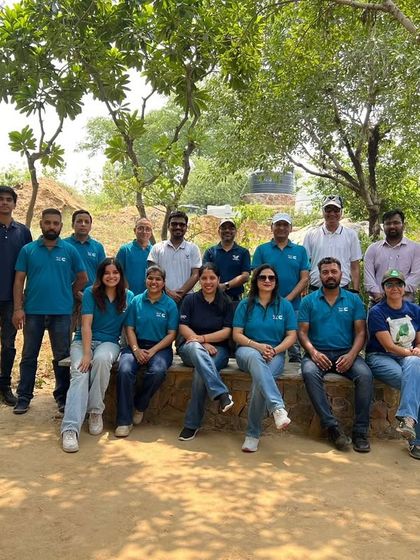 The Valvoline Cummins team poses for a group photo at Aranya, our native plant nursery, after a day of learning and team-building.