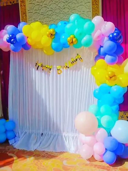 Another angle of the simple and colorful birthday selfie booth.