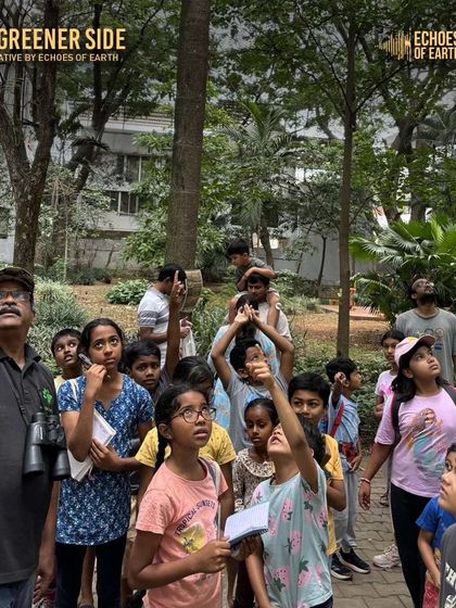 Scenes from our nature journaling event with The Greener Side, where kids explored trees, insects, and flowers, capturing their discoveries through drawing and reflection.