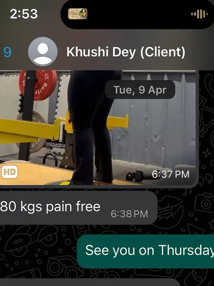 This is the proof that my rehab process works. Just four days before a national competition, my athlete Khushi suffered a major ankle ligament tear. Doctors advised a month off. Instead, we worked smart. This screenshot shows her hitting an 80kg squat completely pain-free just days after the injury, allowing her to compete and hit a 10kg personal record on the platform.