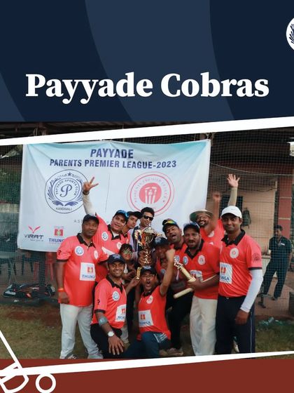 The Payyade Cobras team celebrates their victory with the trophy during the 2023 Parents Premier League.