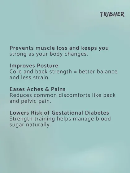 Strength training during pregnancy helps prevent muscle loss, improves posture, eases aches, and even lowers the risk of gestational diabetes. It's a key part of a healthy pregnancy.
