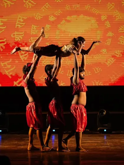 A stunning lift from our Hanuman-themed performance at Zest 2025, showcasing the trust and strength within our dance troupe.
