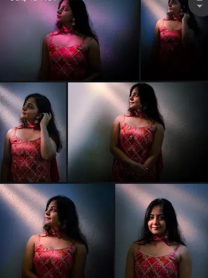 A collage showcasing multiple portraits from the same artistic lighting session. This demonstrates the variety of poses and moods we can capture in a single setup.