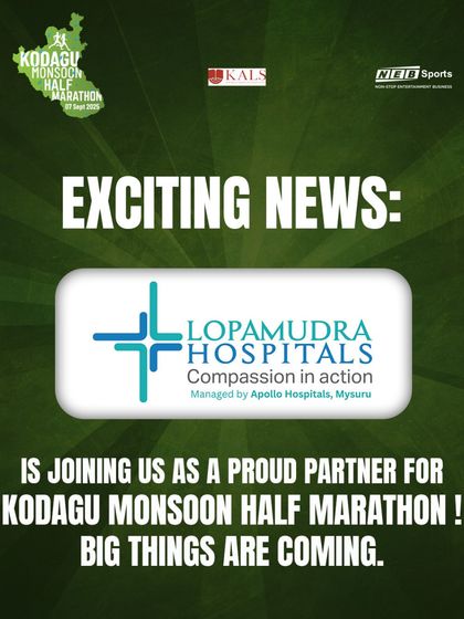We are proud to partner with Lopamudra Hospitals for the Kodagu Monsoon Half Marathon, ensuring our runners have the best medical support.