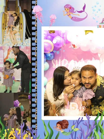 A filmstrip of memories from the enchanting mermaid party, capturing the cake cutting moment and the pure joy of the celebration.