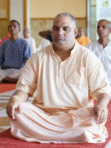 Devotees and Yoga enthusiasts meditating peacefully at our ISKCON Temple session. It was an uplifting experience filled with joy and unity.