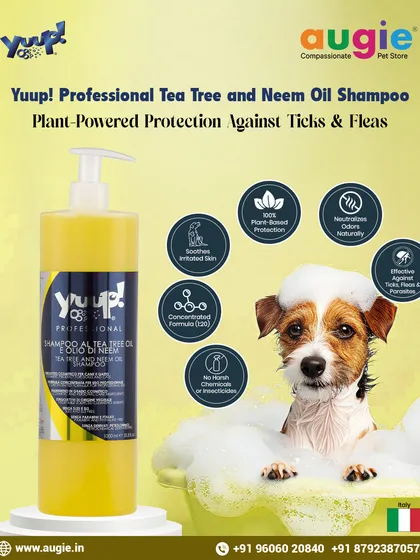 We are serious about what we put on your pet's skin. This Yuup! Professional shampoo is powered by Tea Tree and Neem oil for plant-based protection against ticks and fleas, all without harsh insecticides. It's naturally effective and soothes irritated skin.