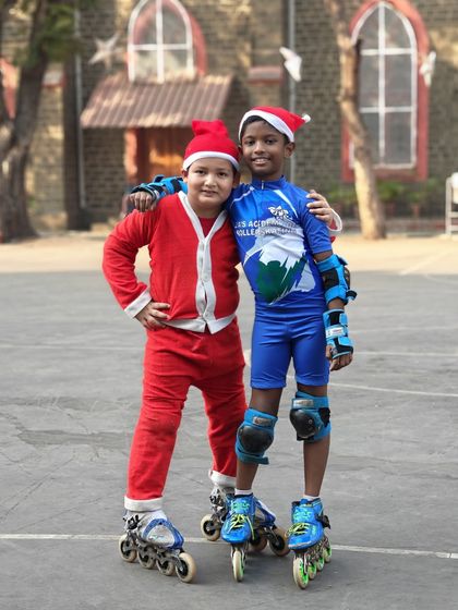Friends, skates, and Santa suits. That's our recipe for a perfect Christmas party.