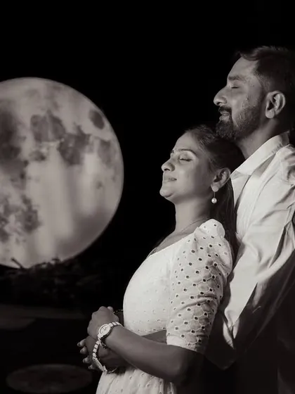 A creative silhouette shot against our giant moon prop. I love creating unique and artistic photos that you will cherish forever.