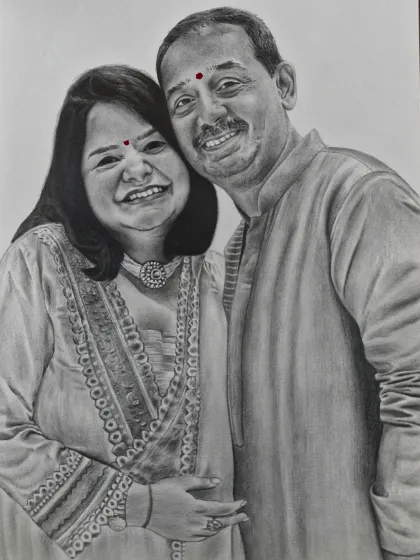 A beautiful father and daughter portrait, showcasing the warmth and love in their smiles. These are the moments I feel honored to draw.