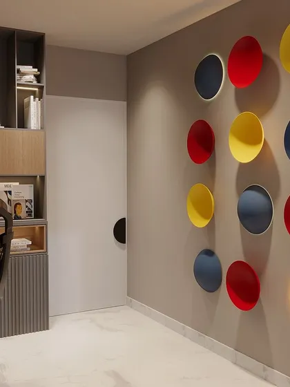 A well-designed study or office can greatly enhance productivity. We created this workspace to be peaceful and structured, with ample shelving, a pegboard wall for organization, and a comfortable, ergonomic setup.