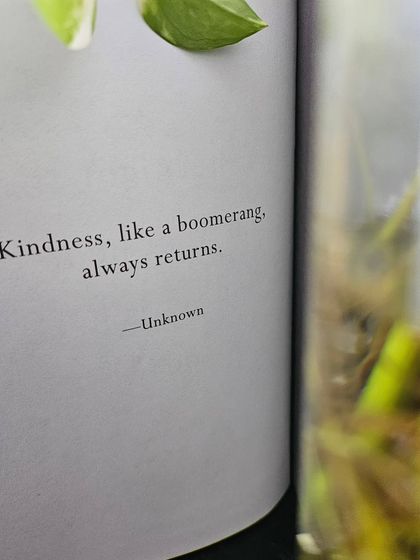 "Kindness, like a boomerang, always returns." This was a precept for my '48 Weeks of Wonder' journaling prompt. I encourage people to reflect in writing on experiences of kindness, both given and received. This simple act of writing and remembering can reconnect us to our own humanity and the goodness in the world.