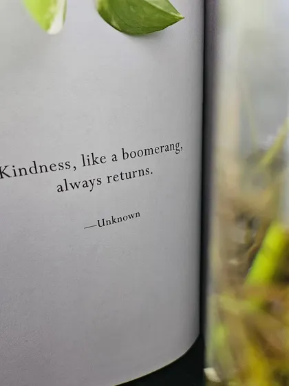 "Kindness, like a boomerang, always returns." This was a precept for my '48 Weeks of Wonder' journaling prompt. I encourage people to reflect in writing on experiences of kindness, both given and received. This simple act of writing and remembering can reconnect us to our own humanity and the goodness in the world.