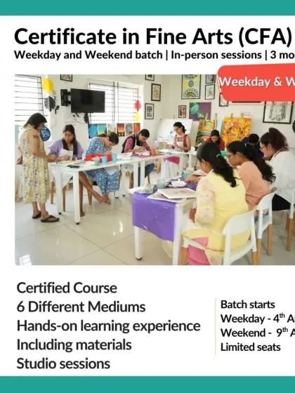 This promotional graphic for our CFA course shows the vibrant classroom environment and outlines the program details.