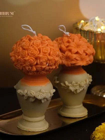 My flower vase pillar candles are a whimsical twist on a classic decor item. This set is in a warm orange hue.