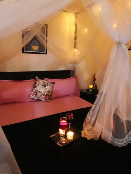 Beyond grand celebrations, this space is perfect for a simple, intimate escape. I can set up the cozy cabana bed with wine and candles for a quiet, romantic night in, away from the world.