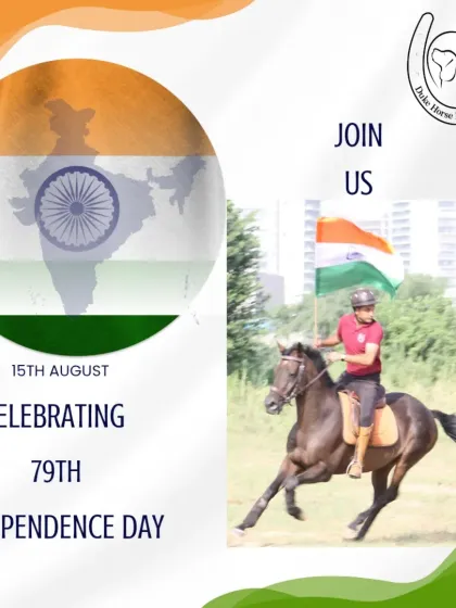 A solo rider gallops with the Indian flag held high, celebrating Independence Day with pride and spirit.