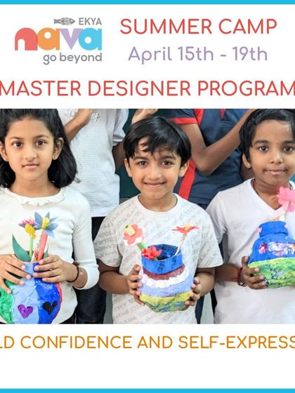 My Master Designer Program is designed to build confidence and self-expression. Here, young children proudly display the colorful, imaginative vases they created, showcasing their unique artistic flair.