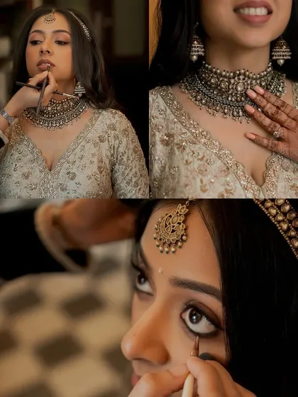The magic is in the details. From carefully applying eyeliner to adding the final touch on the lips, these quiet getting ready moments are where the transformation happens. I focus on creating a calm, collaborative space where we build your dream look together.