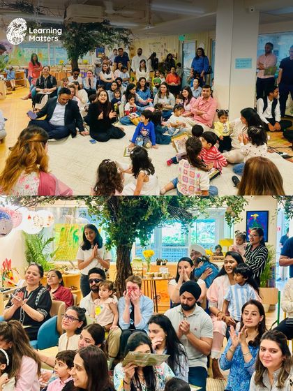 A collage of joyful and emotional moments from our end-of-year celebration. Parents and educators applaud the children's performances, celebrating their confidence and growth.