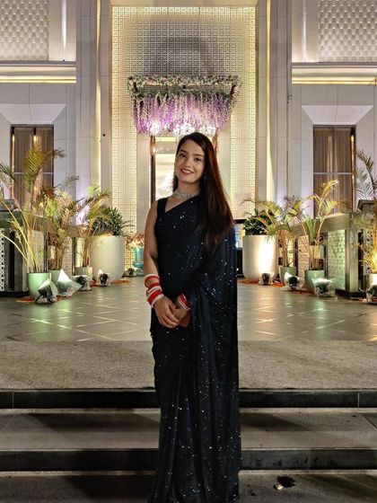 Dressed up for a wedding reception.