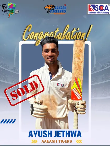 Another one of our own, all-rounder Ayush Jethwa, is ready to shine for the Aakash Tigers in the T20 Mumbai League. His selection is a result of his consistent performance with both bat and ball.