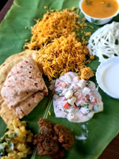 A traditional Maharashtrian veg meal, perfect for celebrating Ganpati. I offer meal boxes and catering for the festival, featuring classic dishes that bring the taste of home to your celebration.