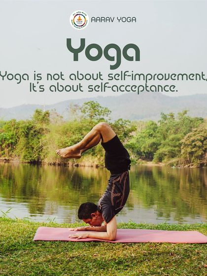 "Yoga is not about self-improvement, it's about self-acceptance." This powerful image of a man holding a challenging arm balance outdoors reflects our core belief that yoga is a journey of accepting and working with your body.