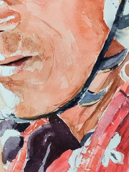 Another detail from the Naga warrior watercolor, focusing on the textures of the traditional attire.