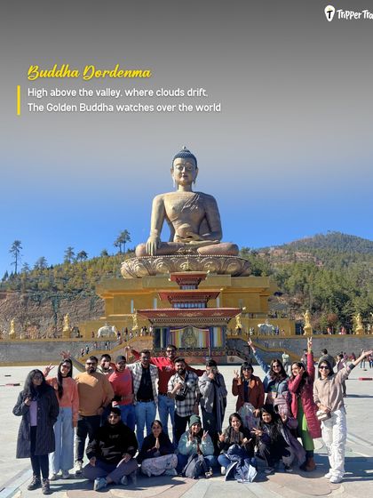 Standing in awe of the giant Buddha Dordenma statue, which watches over the Thimphu valley. It's a powerful and serene experience, and a great spot for a memorable group photo.