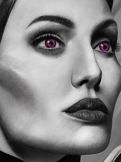 Another close-up of Maleficent's eyes. The goal was to make them look intense and almost glowing, which is why I added a hint of purple to the black and white portrait.