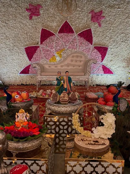 A close-up of the central offerings for the lotus-themed engagement.