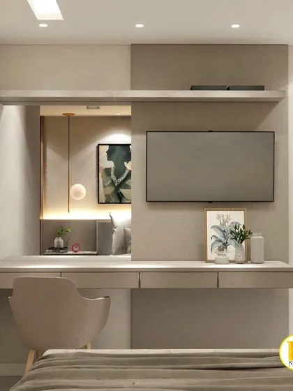 This view shows the integrated study and TV area, demonstrating our ability to create multi-functional bedroom spaces.