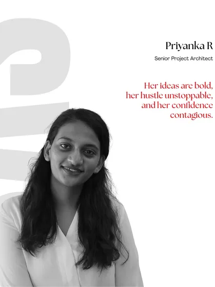 Meet Priyanka R, a Senior Project Architect. Her ideas are bold, her hustle is unstoppable, and her confidence is contagious, driving projects forward with energy.