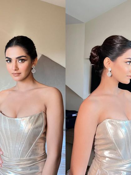 For Miss India runner-up Rubal Shekhawat, I created this sleek and sophisticated braided bun. It's a clean, polished look that is perfect for red carpet events.