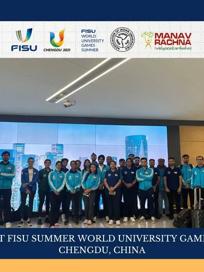The Indian shooting team, managed by Manav Rachna, at the World University Games in China. Our role in managing the team reflects our commitment to promoting shooting at all levels.