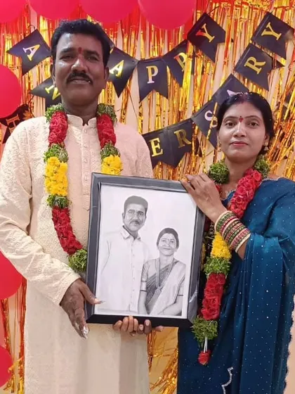 The best part of the process is seeing the final piece framed and cherished. The couple was celebrating their anniversary, and this custom portrait made for a unique and personal gift.