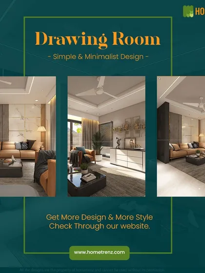 This collage showcases several of my simple and minimalist drawing room designs. Each one focuses on clean layouts, comfortable seating, and a calm color scheme to create a sophisticated and relaxing environment.