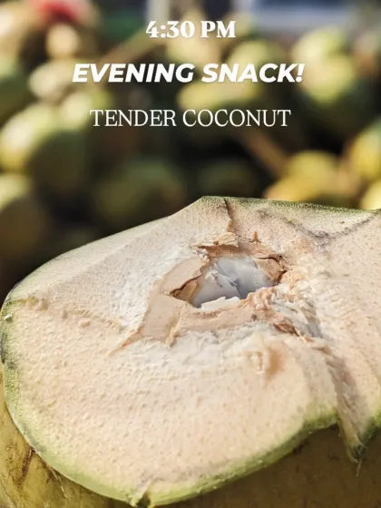 An evening snack at 4:30 PM is often something simple and natural, like tender coconut. It's hydrating, refreshing, and provides natural electrolytes, making it the perfect afternoon pick-me-up.