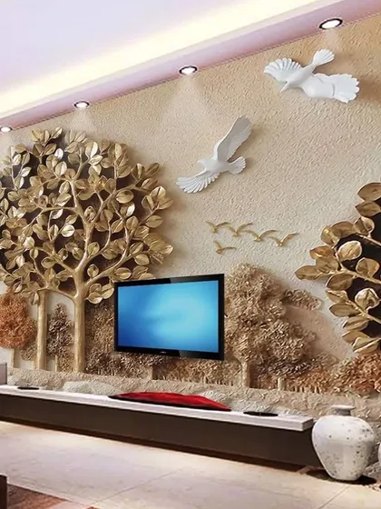 Imagine this level of drama on your living room wall. I provide and install stunning 3D wallpapers like this golden tree of life, which adds incredible depth, texture, and a sense of luxury. It's not just a wall, it's a work of art.
