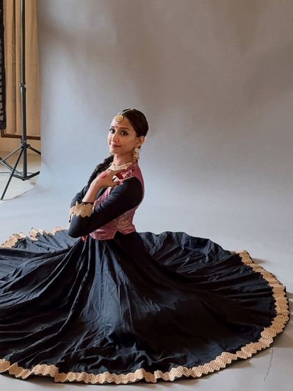A moment from a photoshoot in a traditional Kathak costume. Even in a studio, I connect with the history and grace of the dance form.