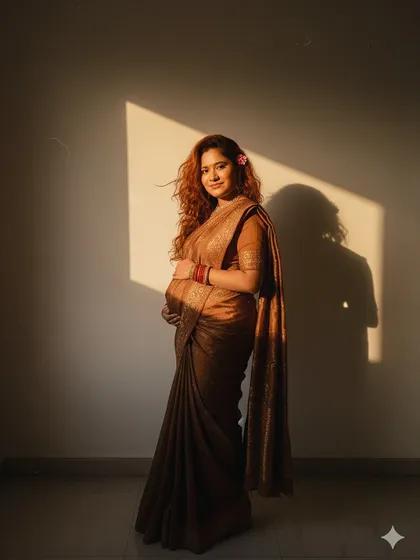 A maternity photoshoot moment, playing with the beautiful golden hour light. I kept my makeup minimal to let the natural glow shine through.