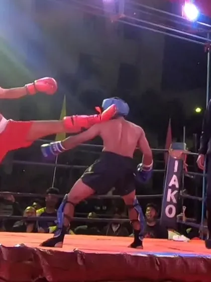 A powerful head kick attempt showcases the high skill level of our fighters.
