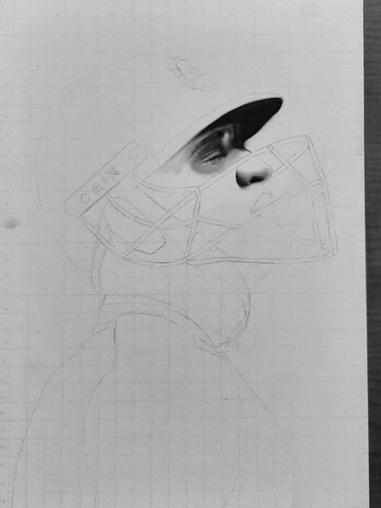 A step-by-step look at my tribute portrait of MS Dhoni. These images show the meticulous work of drawing the helmet, face, and jersey details over 90 hours.