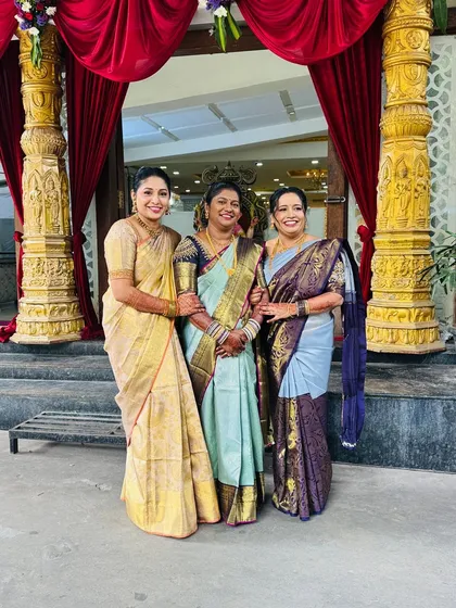 Three sisters, three beautiful sarees from our collection. Each piece tells a story of heritage, craftsmanship, and personal style.