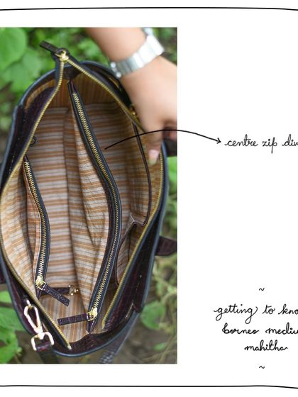 This version of the Borneo Medium Mahitha includes a center zip divider, which creates three separate compartments for ultimate organization. This is a great custom addition for a work tote.