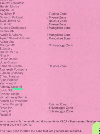 The official list for the state selection match, featuring our student Abhinav Kulkarni. This is the level of competition we prepare our players for.