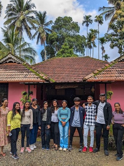 Our group in front of our charming homestay in Wayanad.